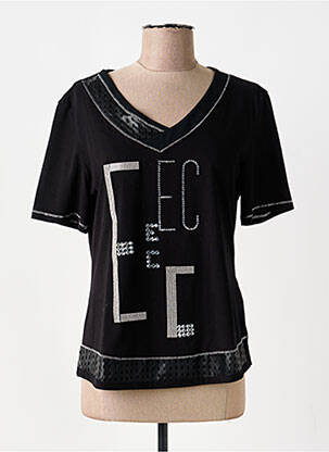 Tricou serigrafie cu strasuri mâneci scurte negru ELISA CAVALETTI femeie