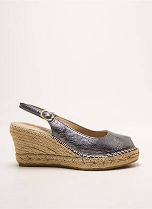 Espadrile țesătură satinată toc de 7 la 9 cm argintiu LA MAISON DE L'ESPADRILLE femeie