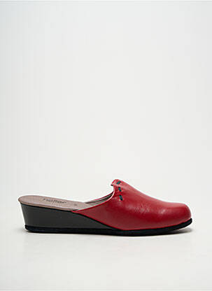 Papuci/pantofi de casă talpă exterioară din piele toc de 4 la 6 cm roșu HELLER femme