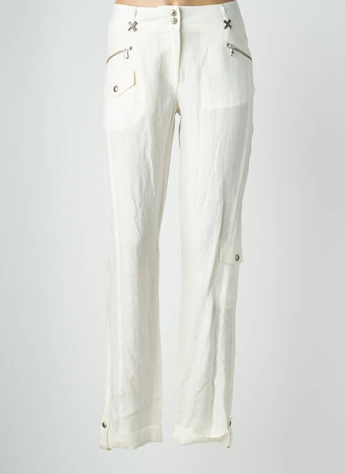 Pantalon drept închidere cu fermoar sub clapetă cu nasturi alb QUATTRO femme