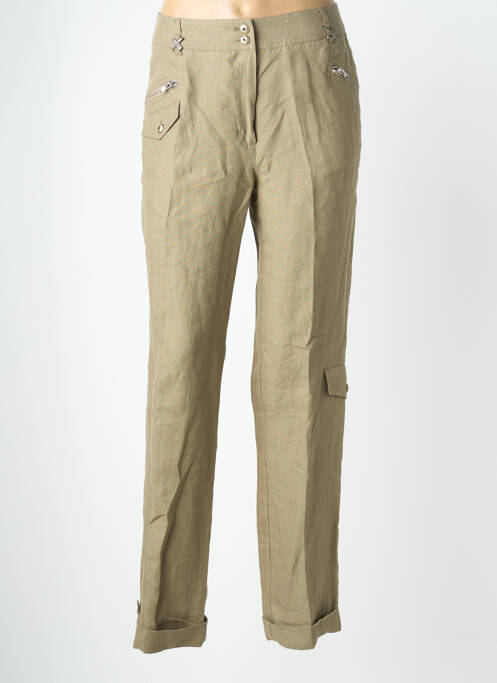 Pantalon drept închidere cu fermoar sub clapetă cu nasturi verde QUATTRO femme