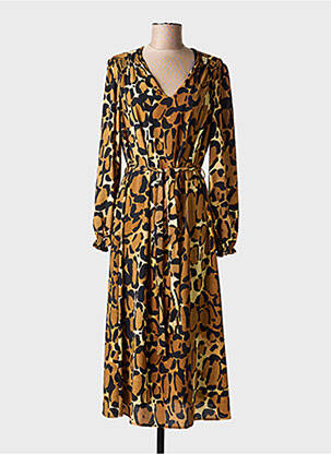 Rochie midi mâneci lungi mâneci lungi maro SIGNE NATURE femeie