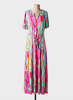 Rochie lungă imprimeu fantezie mâneci scurte roz K-DESIGN femeie