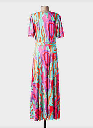 Rochie lungă imprimeu fantezie mâneci scurte roz K-DESIGN femeie