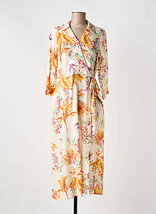 Rochie lungă imprimeu floral mâneci 3/4 galben DIANE LAURY femeie