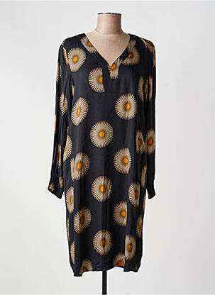 Rochie midi imprimeu fantezie mâneci lungi negru SIGNE NATURE femeie
