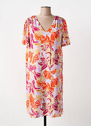 Rochie midi imprimeu floral mâneci scurte violet SIGNE NATURE femeie