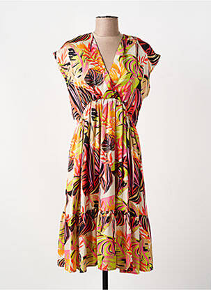 Rochie midi imprimeu floral mâneci scurte portocaliu YES.ZEE femeie
