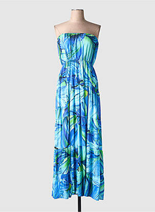 Rochie lungă țesătură poplin fără mâneci albastru YES.ZEE femeie