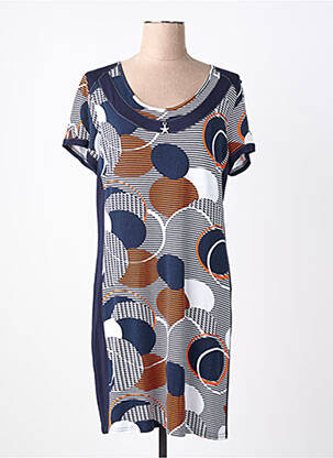 Rochie midi imprimeu fantezie mâneci scurte albastru FRANCE RIVOIRE femeie