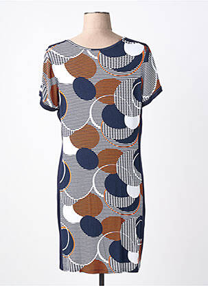 Rochie midi imprimeu fantezie mâneci scurte albastru FRANCE RIVOIRE femeie