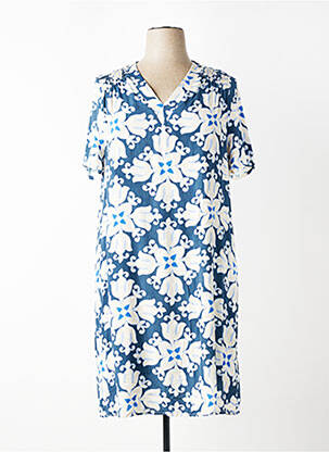Rochie midi imprimeu floral mâneci scurte albastru SIGNE NATURE femeie
