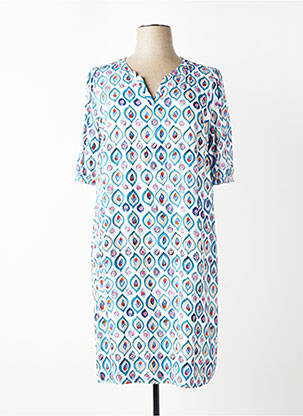 Rochie midi imprimeu fantezie mâneci scurte albastru SIGNE NATURE femeie
