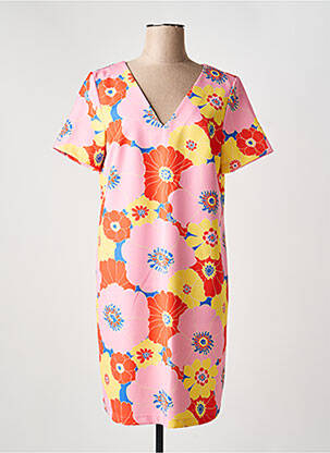Rochie midi imprimeu fantezie mâneci scurte roz HIPPOCAMPE femeie