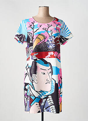 Rochie midi imprimeu fantezie mâneci scurte albastru HIPPOCAMPE femeie