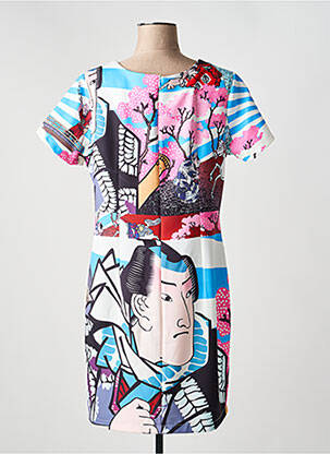 Rochie midi imprimeu fantezie mâneci scurte albastru HIPPOCAMPE femeie