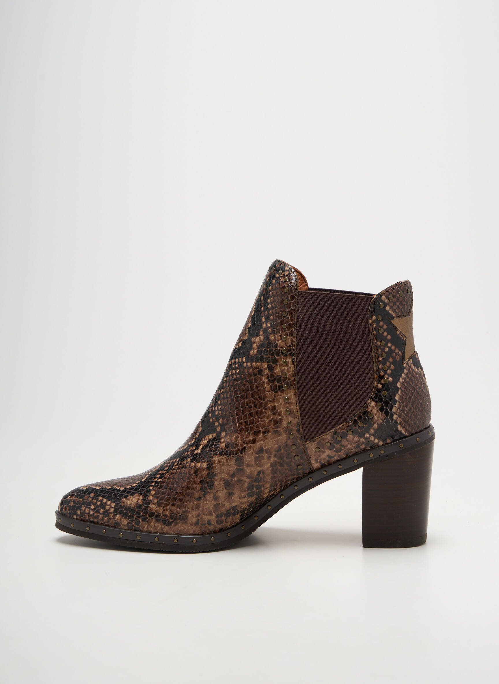 Botine/ghete țesătură satinată toc de 7 la 9 cm maro MAM'ZELLE femeie