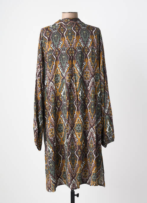 Rochie midi imprimeu fantezie mâneci lungi maro ZHENZI femme
