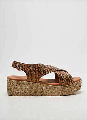 Sandale/pantofi decupați țesătură satinată toc de 4 la 6 cm maro EVA FRUTOS femme