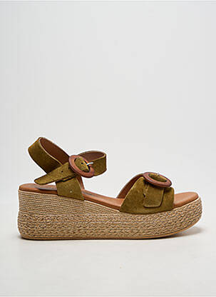 Sandale/pantofi decupați toc platformă toc de 7 la 9 cm verde EVA FRUTOS femme