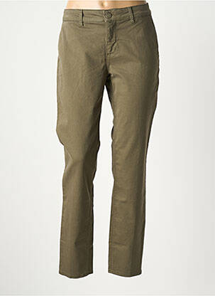 Pantalon chino țesătură poplin mărime normală verde HAPPY femeie