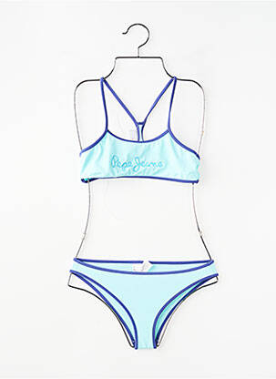 Costum de baie din două piese efect material satinat albastru PEPE JEANS fată