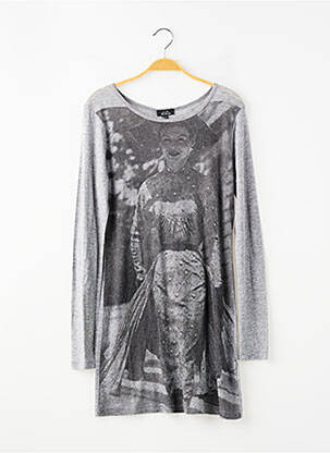 Rochie midi guler rotund mâneci lungi gri LA FEE MARABOUTEE fată
