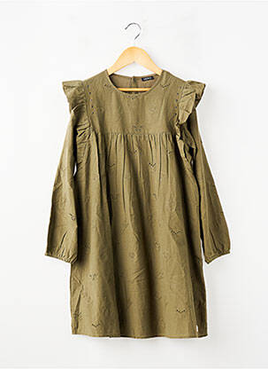 Rochie midi închidere presată mâneci lungi verde IKKS fată