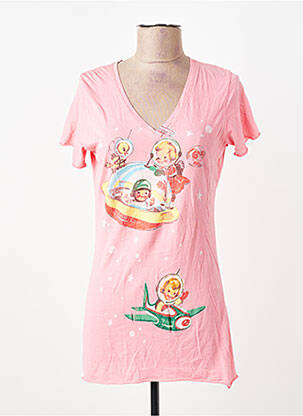 Tricou guler în v mâneci scurte roz MADE U LOOK femeie