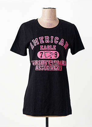 Tricou serigrafie flockată mâneci scurte negru AMERICAN EAGLE femeie