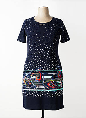 Rochie midi imprimeu fantezie mâneci scurte albastru GEVANA femeie