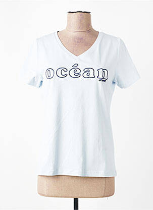 Tricou guler în v mâneci scurte albastru MISE AU GREEN femeie