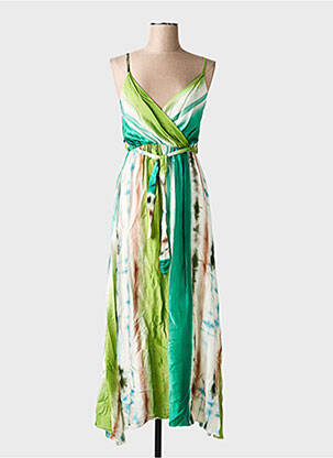 Rochie lungă imprimeu fantezie bretele subțiri verde MADE IN ITALY femme
