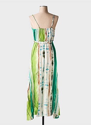 Rochie lungă imprimeu fantezie bretele subțiri verde MADE IN ITALY femme