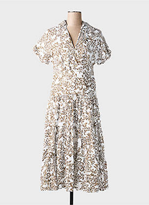 Rochie midi imprimeu fantezie mâneci scurte maro GOA femeie