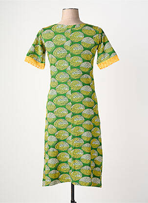 Rochie midi imprimeu fantezie mâneci scurte verde MARGOT femeie