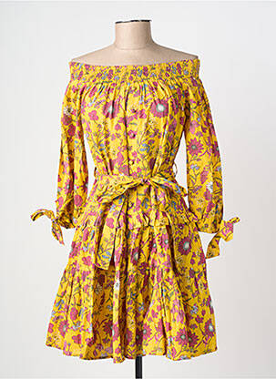 Rochie scurtă mâneci 3/4 mâneci 3/4 galben RHUM RAISIN femeie