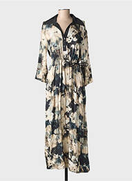 Rochie lungă imprimeu fantezie mâneci 3/4 negru RHUM RAISIN femeie