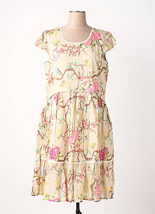 Rochie midi imprimeu floral mâneci scurte bej RHUM RAISIN femeie