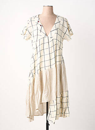 Rochie midi mâneci scurte mâneci scurte bej RHUM RAISIN femeie
