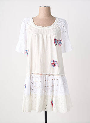 Rochie scurtă croială evazată mâneci scurte alb RHUM RAISIN femeie