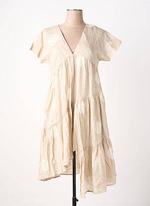 Rochie midi mâneci scurte mâneci scurte bej RHUM RAISIN femeie