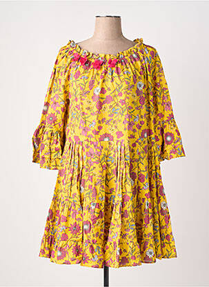 Rochie scurtă mâneci 3/4 mâneci 3/4 galben RHUM RAISIN femeie