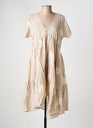 Rochie midi mâneci scurte mâneci scurte bej RHUM RAISIN femeie