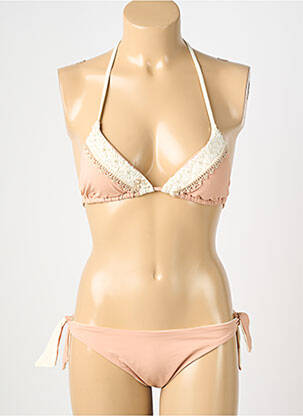 Costum de baie din două piese elasticitate top triunghiuri roz GENIUS femeie