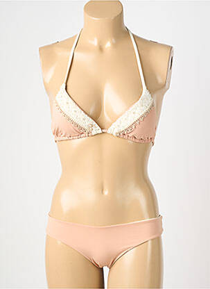 Costum de baie din două piese elasticitate top triunghiuri roz GENIUS femeie