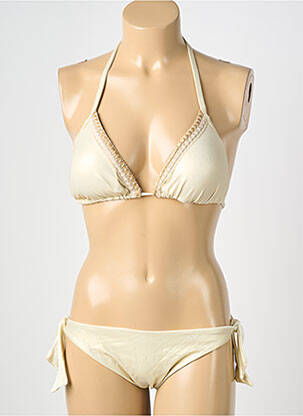 Costum de baie din două piese elasticitate top triunghiuri bej GENIUS femeie