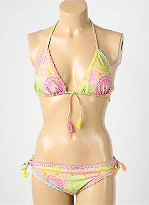 Costum de baie din două piese elasticitate top triunghiuri verde GENIUS femeie
