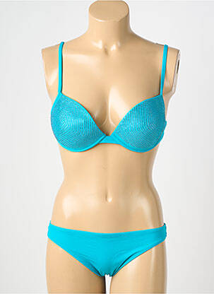 Costum de baie din două piese elasticitate top sutien push-up albastru GENIUS femeie