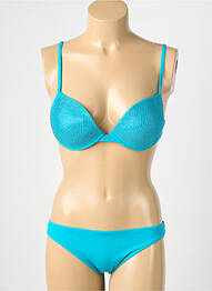 Costum de baie din două piese elasticitate top sutien push-up albastru GENIUS femeie